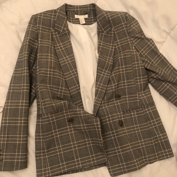 H&M double breasted checkered blazer size 6 - Picture 2 of 3